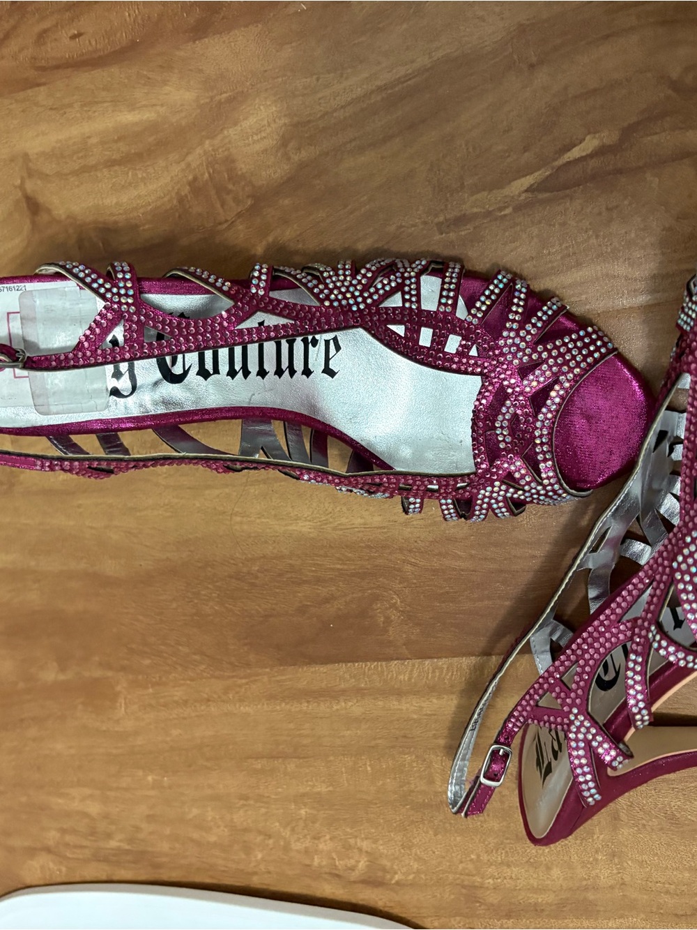 Juicy Couture Fuchsia Crystal Strappy Peep-Toe Heels